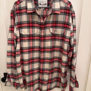 American Eagle Outfitters Mens Flannel Shirt XXL Boxy Fit Cream Red Plaid Soft